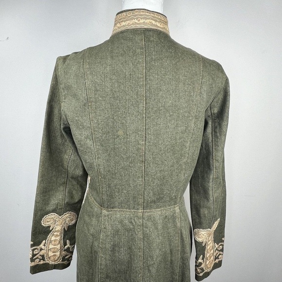 Plenty Tracy Reese Anthropologie Olive Green Embroidered Long Denim Nehru Jacket - Picture 16 of 16